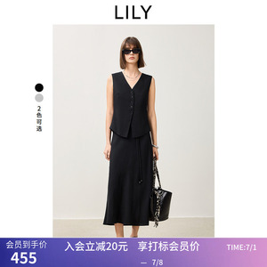 【LILY时光小黑裙】商场同款春新款女装醋酸绵羊毛马甲连衣裙
