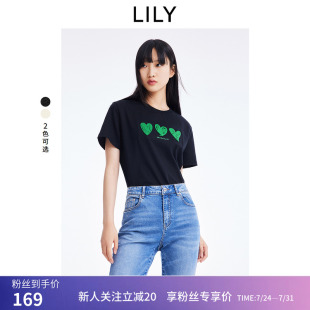 爱心印花宽松设计感小上衣舒适圆领休闲百搭T恤女 LILY2025夏新款