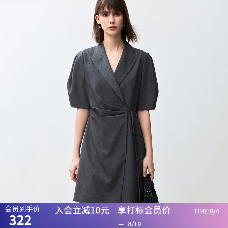 【商场同款】LILY秋新款格雷系经典优雅干练系带西装式连衣裙