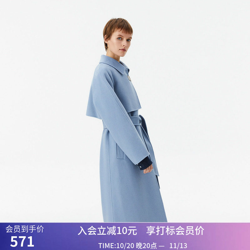 【商场同款】LILY冬新款女装全绵羊毛风衣式长款毛呢外套大衣