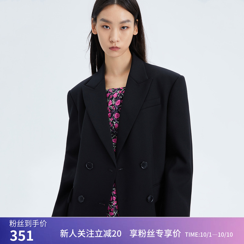 秒杀【商场同款】LILY春新款女装舒适绵羊毛通勤款双排扣西装外套