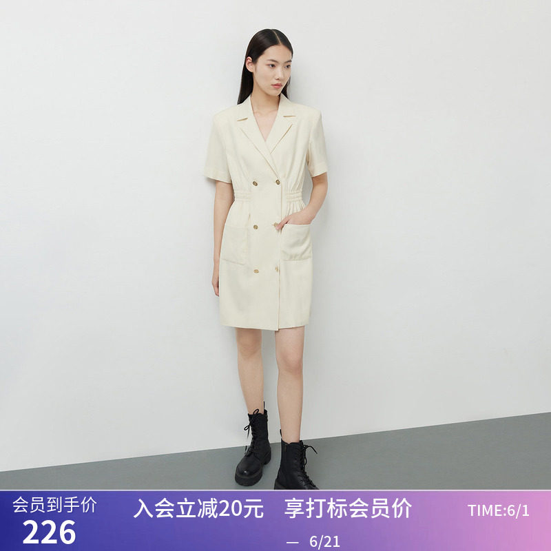 【商场同款】LILY秋新款女装复古纯色通勤西装连衣裙小个子女