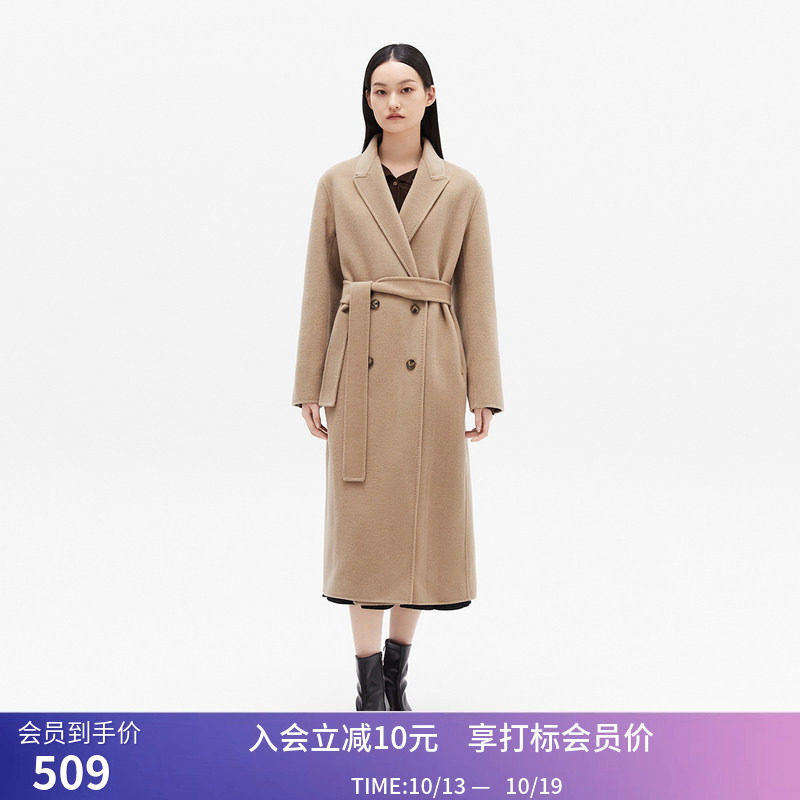 【商场同款】LILY冬新款女装全绵羊毛通勤双排扣长款毛呢外套