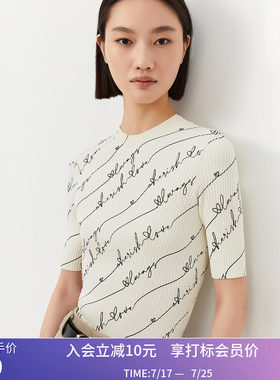 【商场同款】LILY春新款女装复古时尚老花短袖毛针织衫打底衫