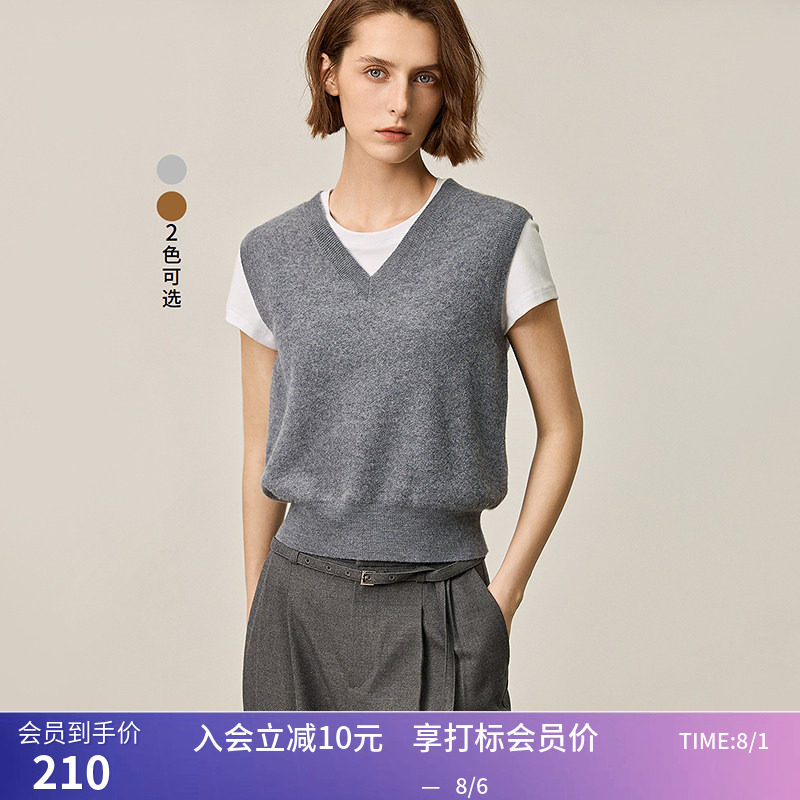 【商场同款】LILY秋新款女装100%绵羊毛V领无袖针织背心马甲