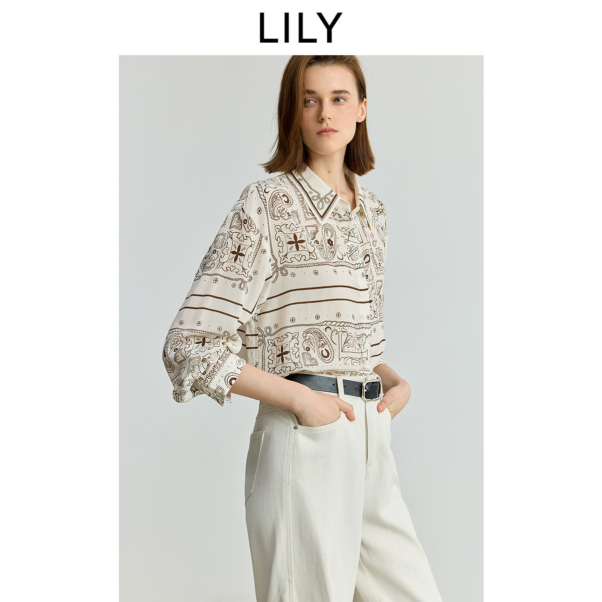 【来了就好】LILY2025秋款莱赛尔亚麻复古波西米亚休闲长袖衬衫