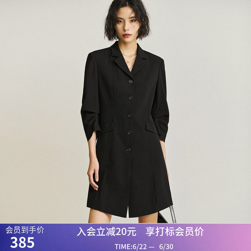 【商场同款】LILY夏新款女装通勤气质中长款西装连衣裙小个子