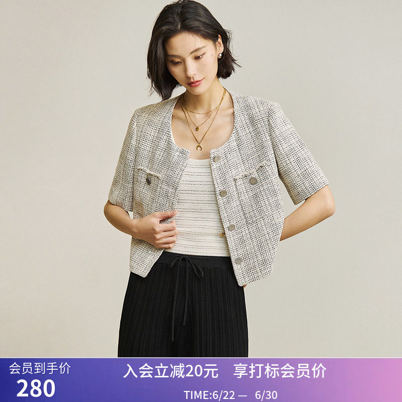 【商场同款】LILY夏新款女装复古小香风短袖短外套小个子上衣