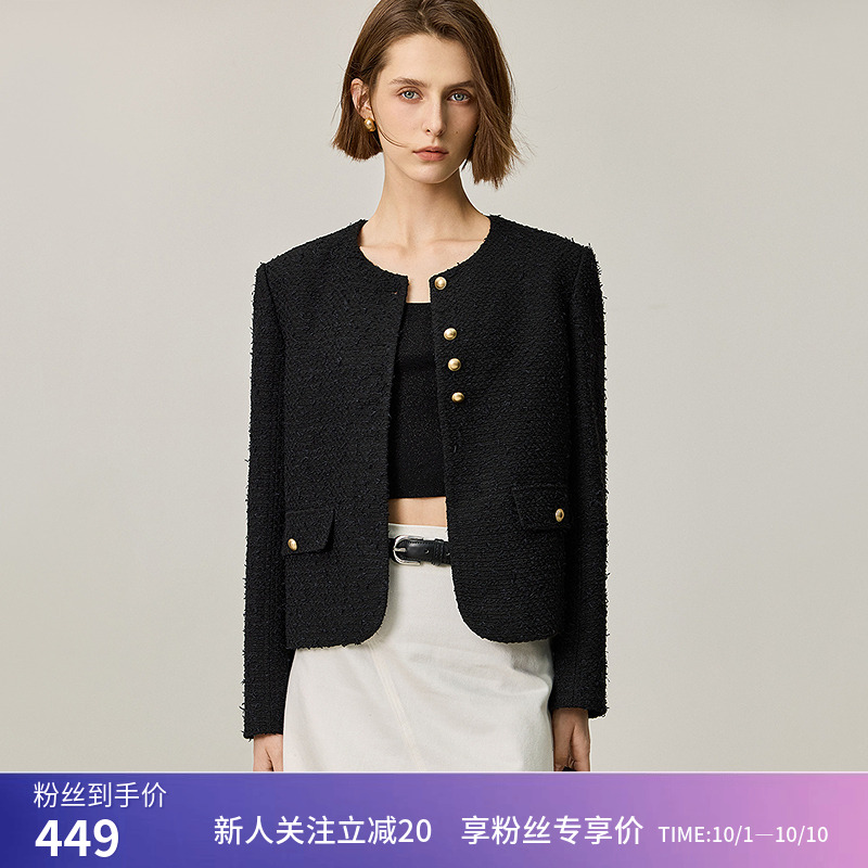 【商场同款】LILY秋新款经典立体流苏肌理小香风通勤外套短款