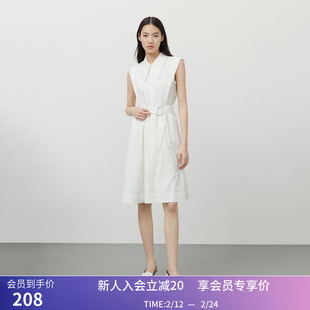 秒杀【商场同款】LILY夏新款女装法式显瘦腰带衬衫连衣裙小白裙女