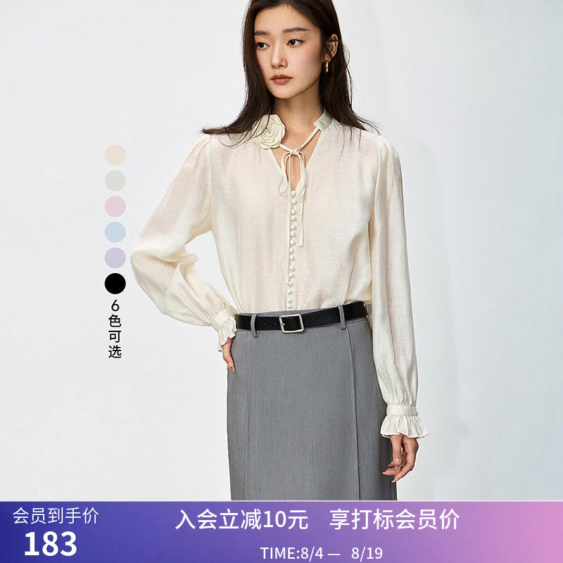 LILY春新款女装浪漫优雅垂坠感套头衬衫雪纺衫宽松上衣