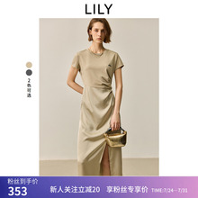 【商场同款】LILY夏新款女装时尚设计感拼接通勤款收腰连衣裙