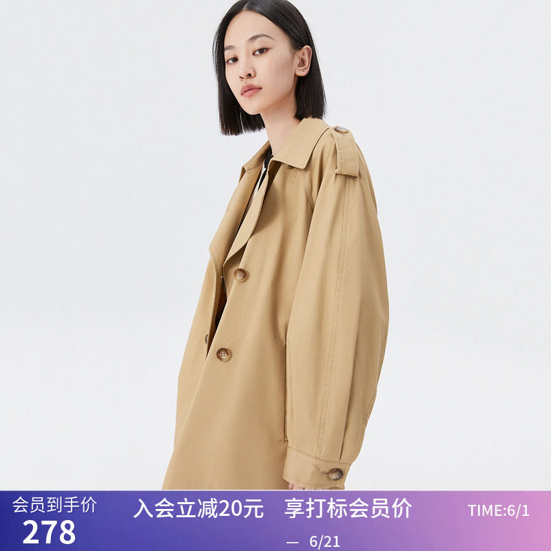 秒杀【商场同款】LILY秋新款女装全棉双排扣短款风衣外套小个子女