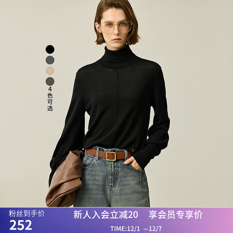 【商场同款】LILY冬新款女装绵羊毛山羊绒修身灯笼袖针织衫女