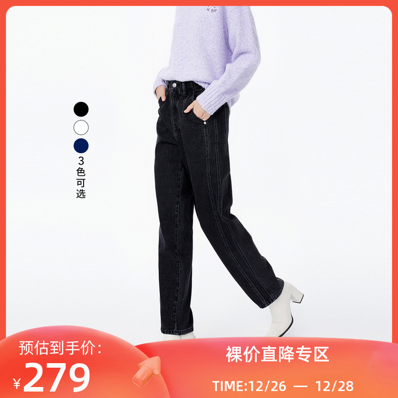 LILY2023冬新款女装时尚都市通勤款休闲百搭显瘦高腰小直筒牛仔裤