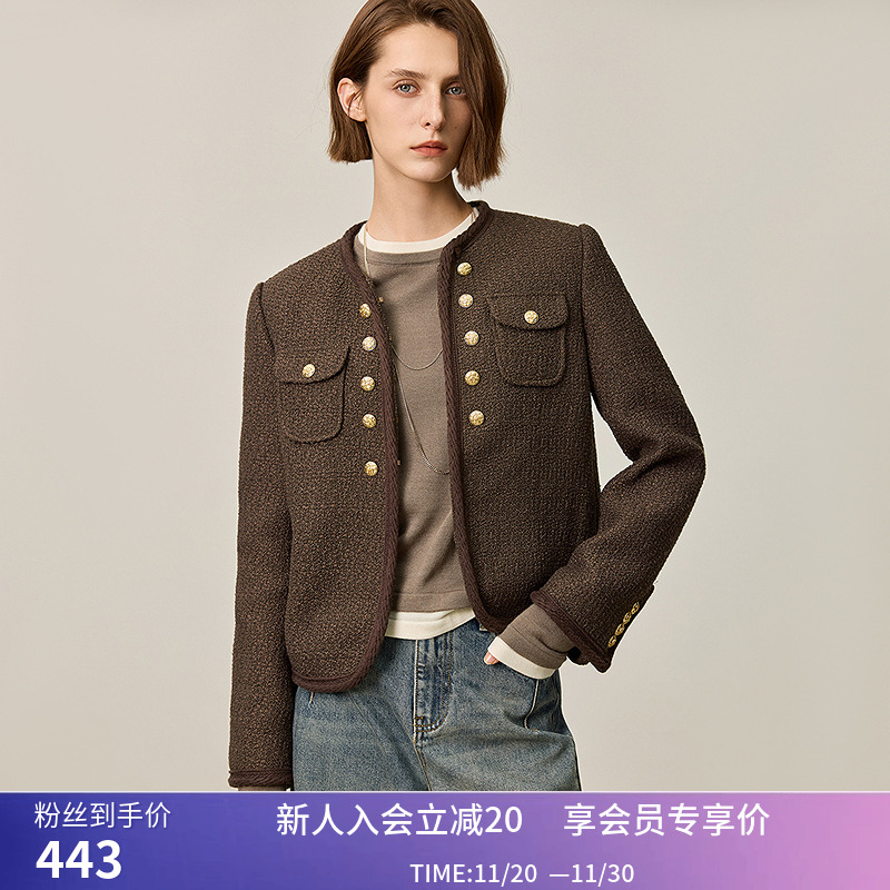 【商场同款】LILY秋新款女装复古美拉德正肩百搭小香风外套女