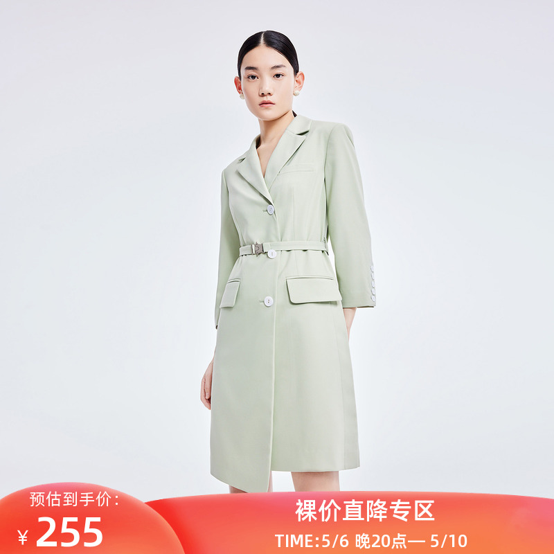 【商场同款】LILY2022夏新款女装气质纯色通勤款显瘦西装式连衣裙