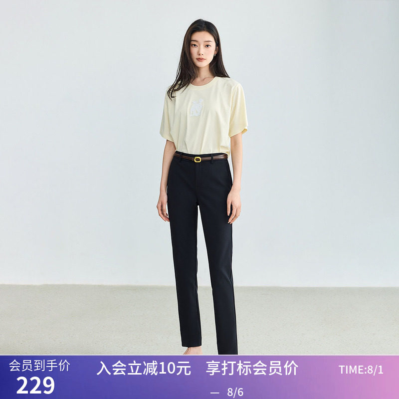 LILY2026夏新款简约显瘦高腰九分修身百搭通勤铅笔裤休闲小黑裤女