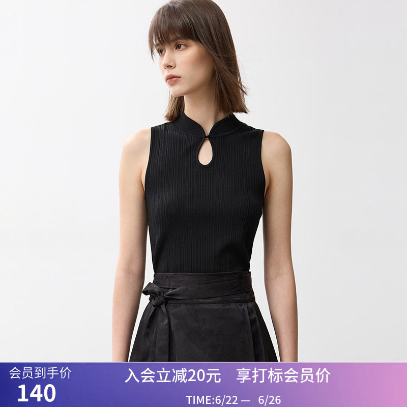 【商场同款】LILY秋新款新中式镂空旗袍领无袖百搭背心针织衫