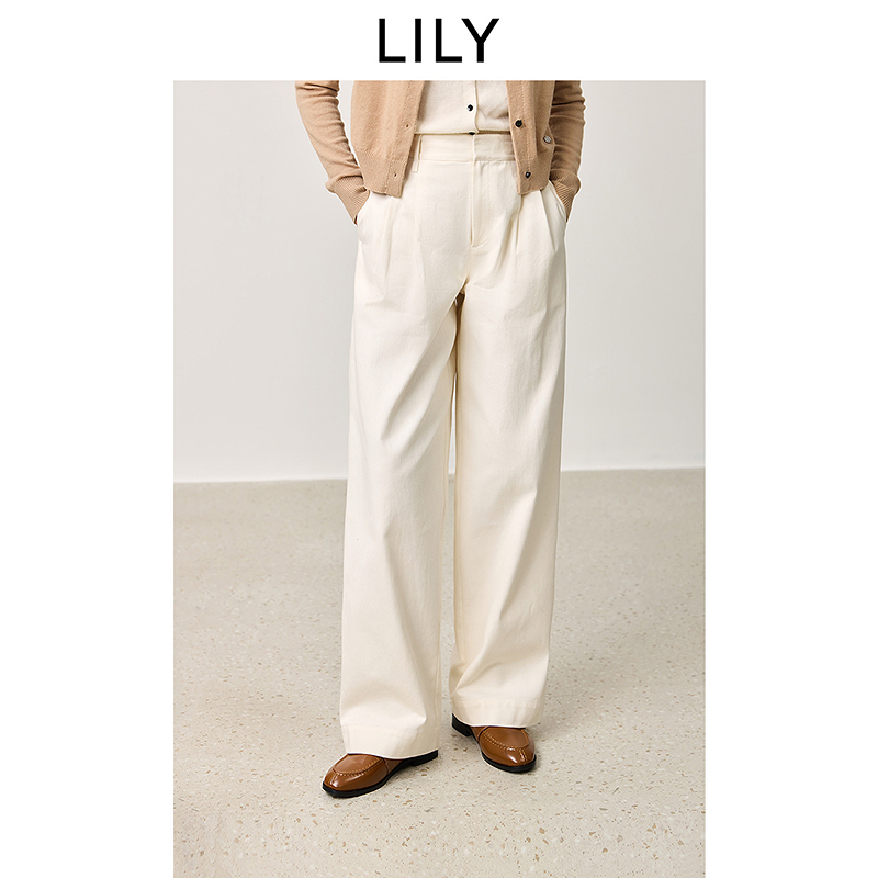 【商场同款】LILY2025春新款女装全棉简约百搭直筒休闲裤阔腿裤女
