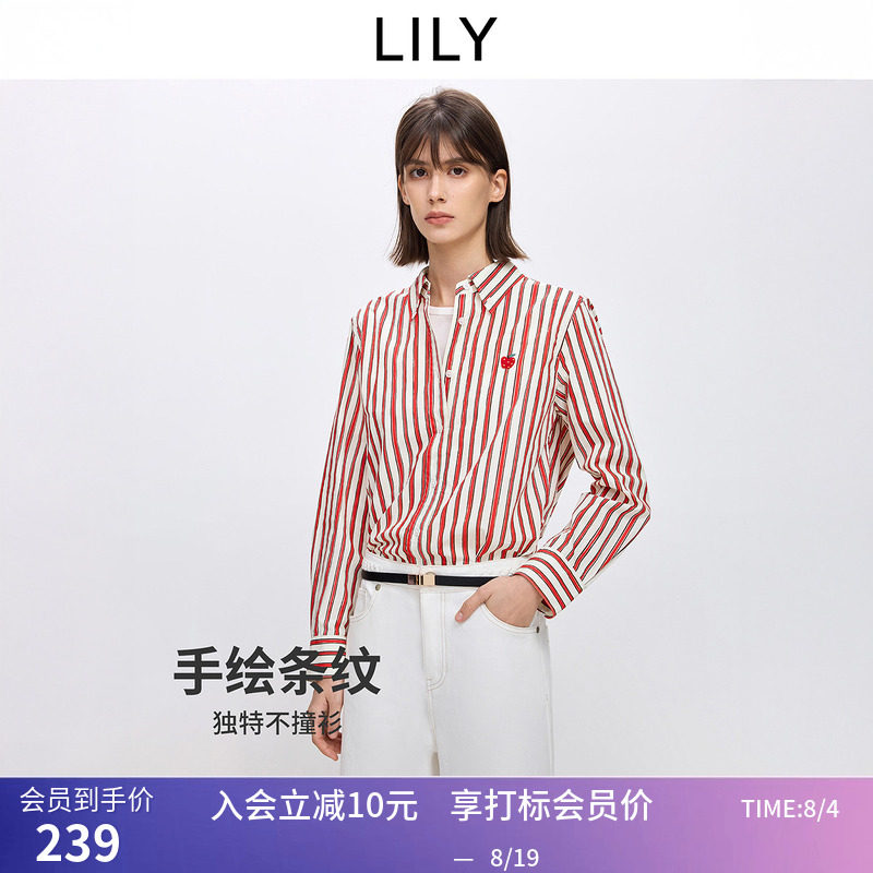 LILY2026春新款女装全棉手绘条纹圣诞新年平安果苹果刺绣衬衫外套