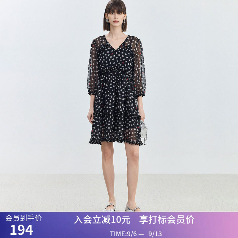 【商场同款】LILY夏款A字型轻薄飘逸浪漫印花垂坠法式连衣裙