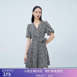 【商场同款】LILY夏新款女装舒适全棉洋气绣花泡泡袖连衣裙女
