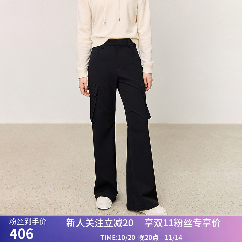【加绒工装】商场同款LILY2024冬新款女装保暖拖地工装裤微喇裤女