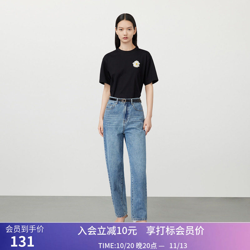 【商场同款】LILY秋新款女装休闲复古通勤时尚显瘦直筒牛仔裤