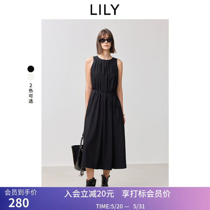 【LILY时光小黑裙】商场同款春新款浪漫收腰无袖背心连衣裙女