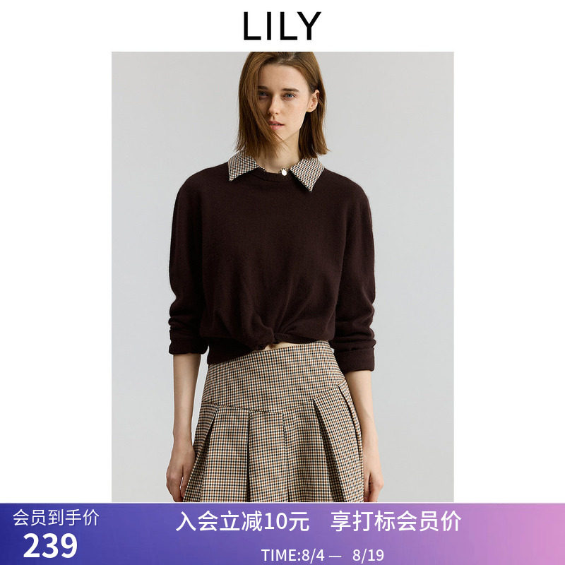 【商场同款】LILY秋新款翻领收腰针织衫毛衣女短款