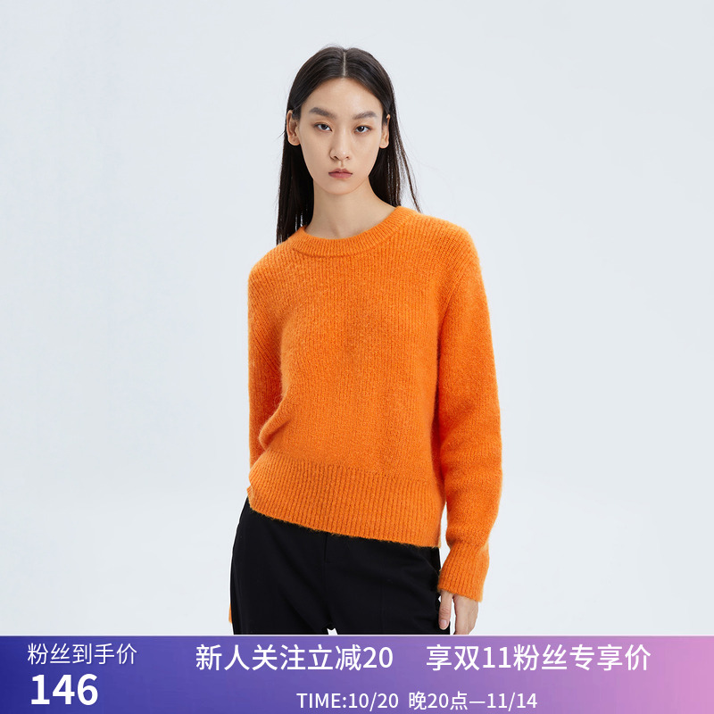 【商场同款】LILY春新款女装时尚纯色洋气减龄圆领长袖针织衫
