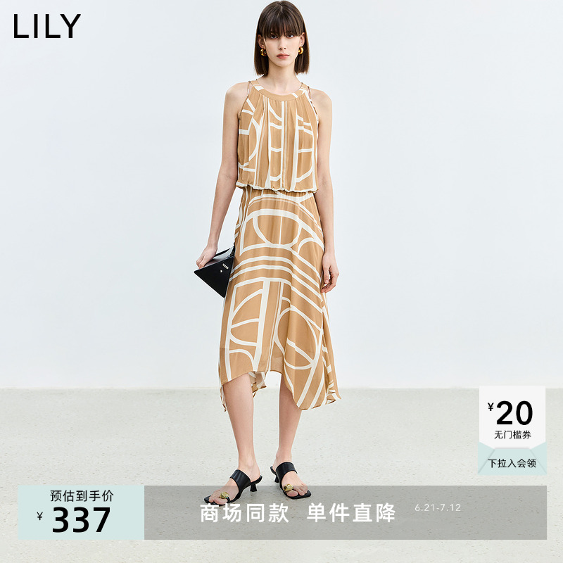 【商场同款】LILY2024夏新款A字型裙子精致设计感职场连衣裙女