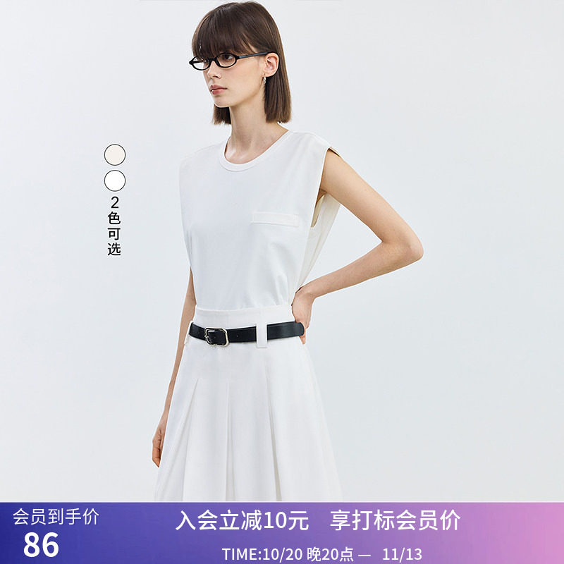 LILY夏新款女装美式复古休闲通勤款时尚百搭无袖T恤打底衫女
