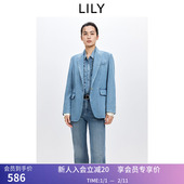 莱赛尔混纺复古廓形宽松休闲通勤蓝色西装 LILY2026春新款 女装 外套