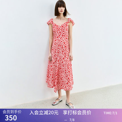 【商场同款】LILY夏款复古V领设计A字型俏皮碎花裙茶歇连衣裙