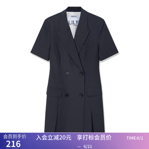 【商场同款】LILY夏新款女装气质通勤款双排扣短袖西装连衣裙