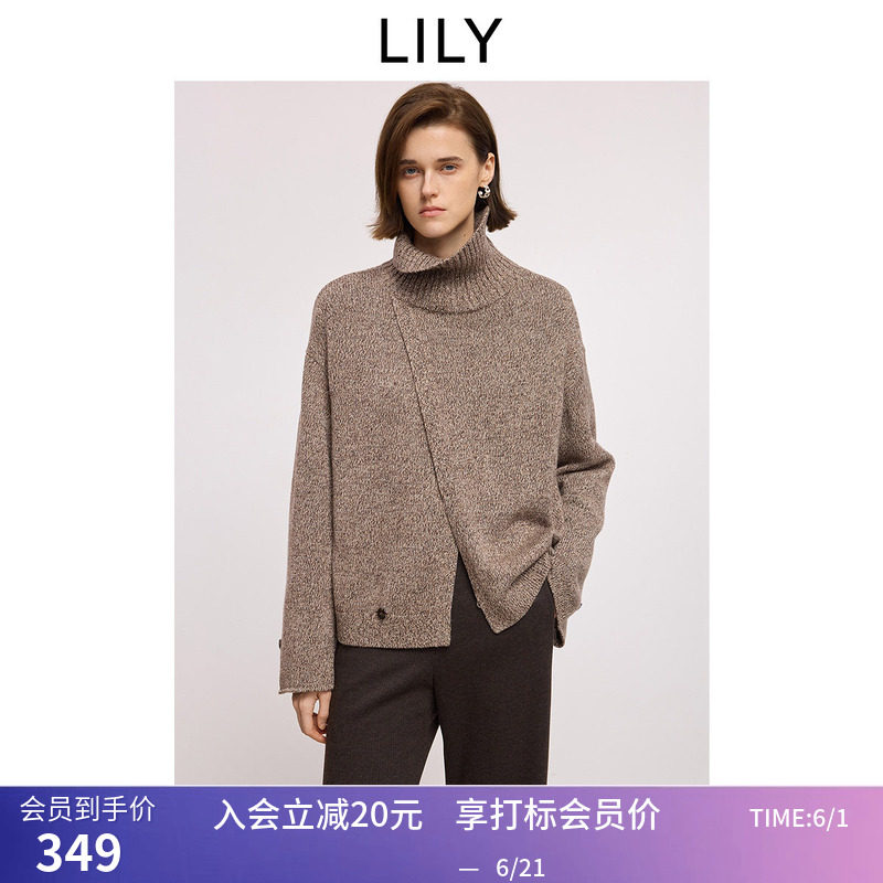 LILY冬新款羊毛混纺复古半高领气质通勤加厚套头针织衫毛衣女