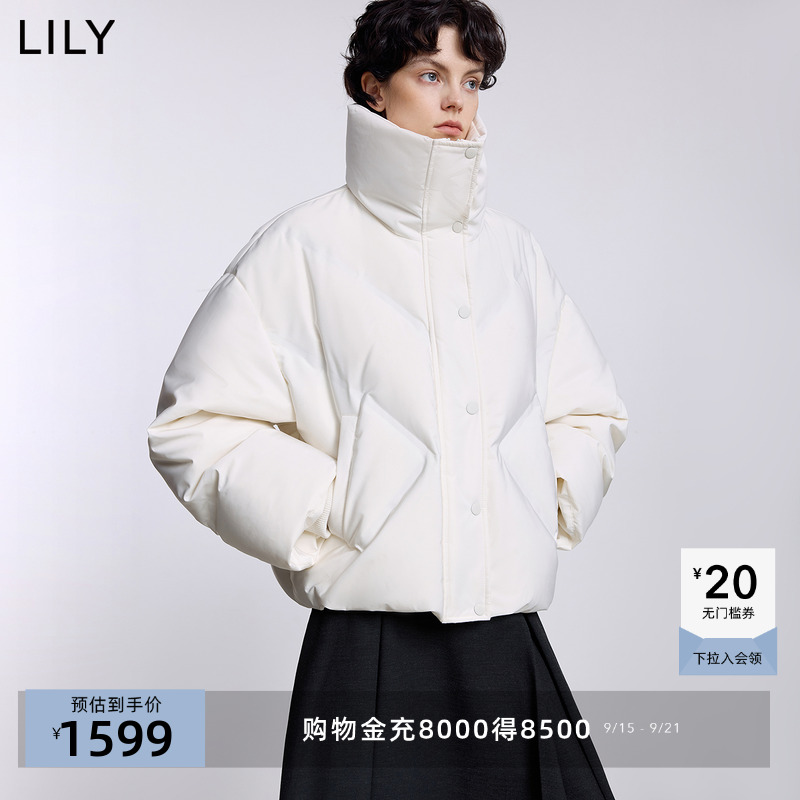 【法奢白金鹅绒服】商场同款LILY2025冬新款高腰泡芙羽绒服女短款