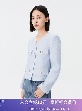【商场同款】LILY秋新款女装复古小香风别致排扣时尚超短外套