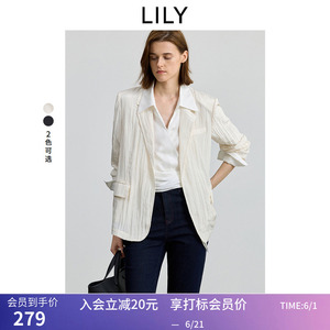 【商场同款】LILY秋新款女装褶皱肌理感驳领宽松休闲西装外套