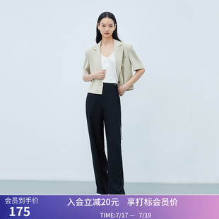 【商场同款】LILY夏新款女装垂坠醋酸复古显瘦高腰西装休闲裤