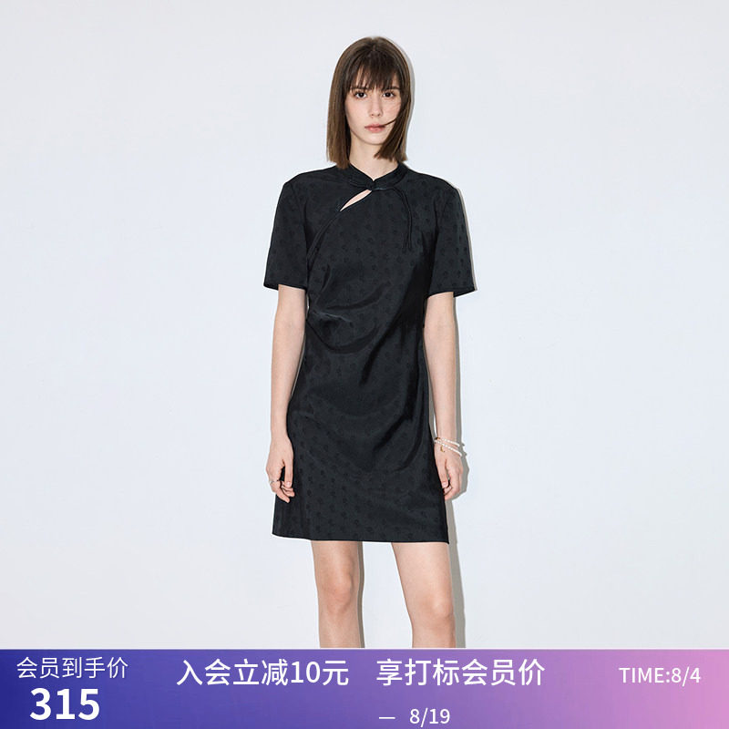 【商场同款】LILY秋新款新中式盘扣立领斜门襟假两件连衣裙女