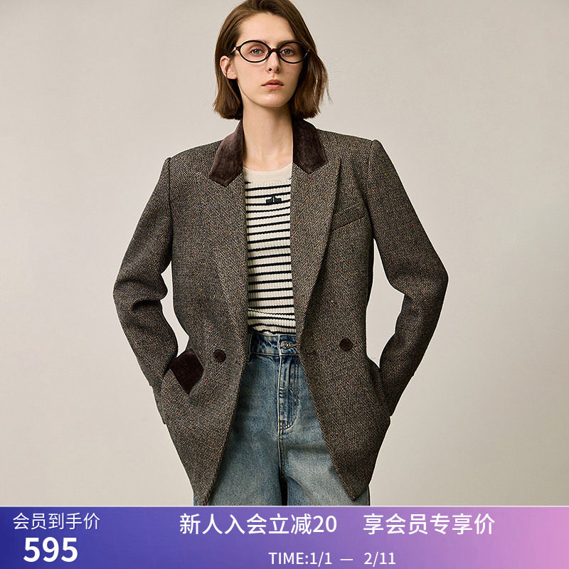 LILY冬新款女装复古美拉德彩点花呢丝绒拼接收腰西装外套女款,女装/女士精品,西装,淘宝优惠券,粉丝福利购,淘宝优惠卷