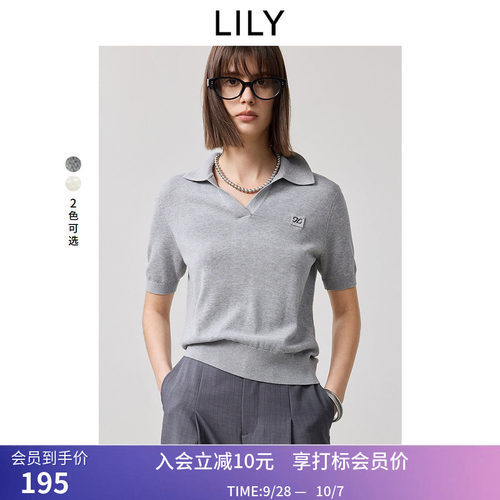 【商场同款】LILY春新款莱赛尔桑蚕丝混纺学院风V领针织衫女