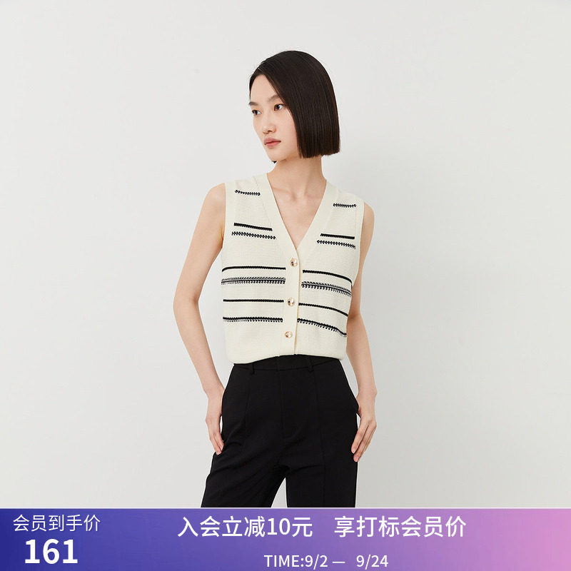 【商场同款】LILY春新款女装复古条纹撞色针织马甲背心上衣女