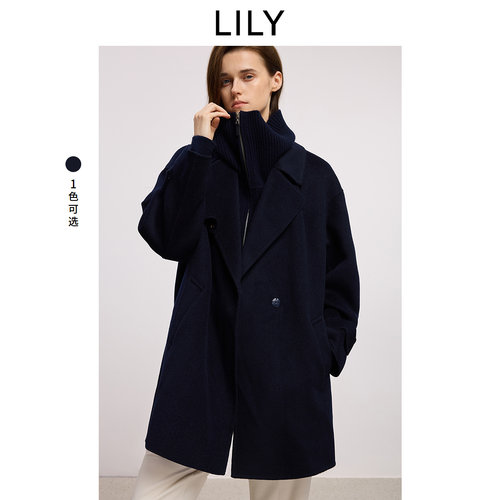 【100%羊毛】商场同款LILY2025冬新款女装翻领通勤毛呢外套中长款