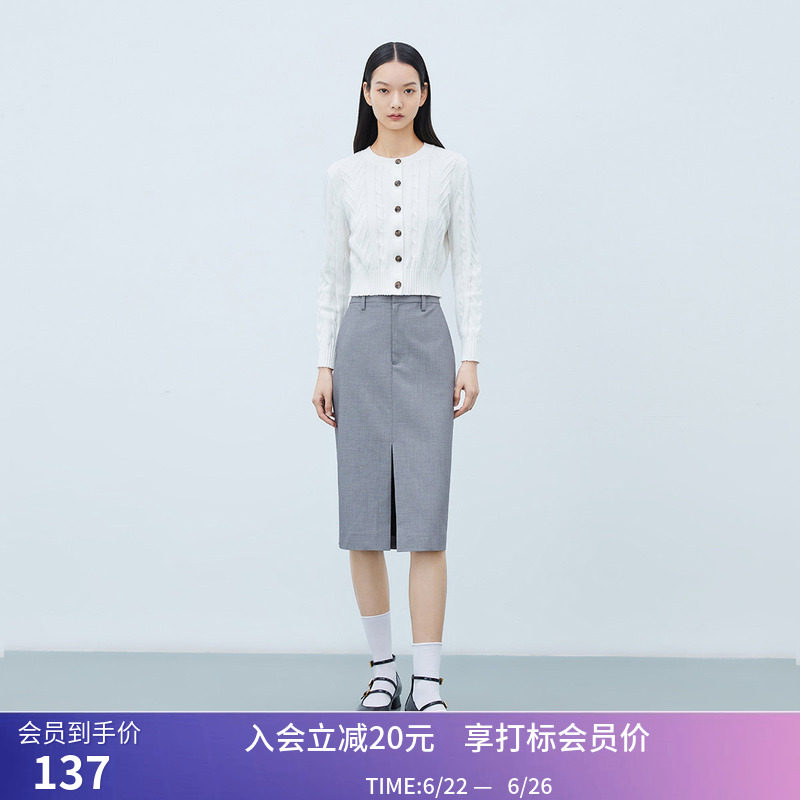 秒杀【商场同款】LILY夏新款女装复古别致开叉高腰直筒西装半身裙