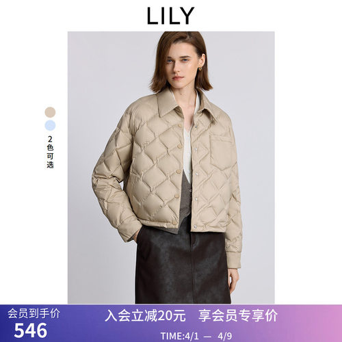 LILY冬新款复古简约菱格90鸭绒休闲通勤百搭轻薄羽绒服外套女