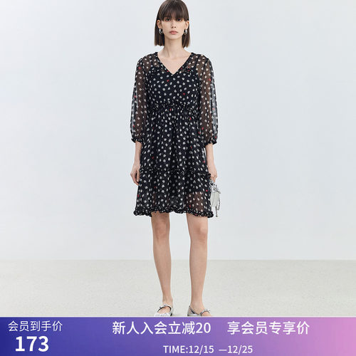 【商场同款】LILY夏款A字型轻薄飘逸浪漫印花垂坠法式连衣裙